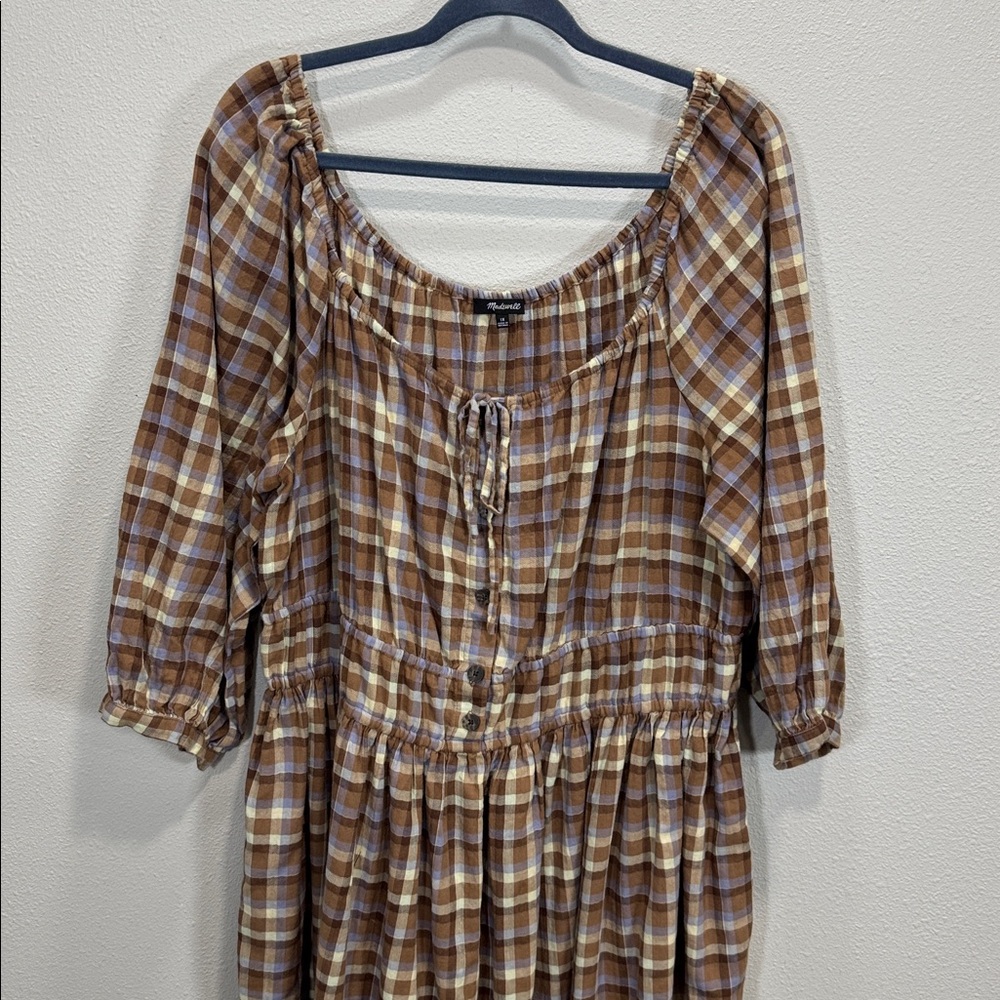 Madewell Gauze Sophia Midi Dress with 3/4‎ Sleeves flannel plaid nh280 - Picture 6 of 15